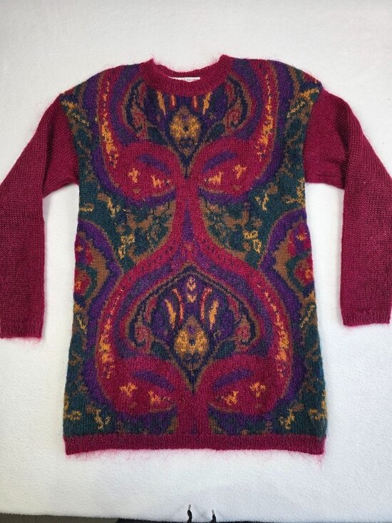 Michelle Stuart Sweaters - Vintage Michelle Stuart Mohair Wool Blend Tunic Sweater Bold Abstract Design